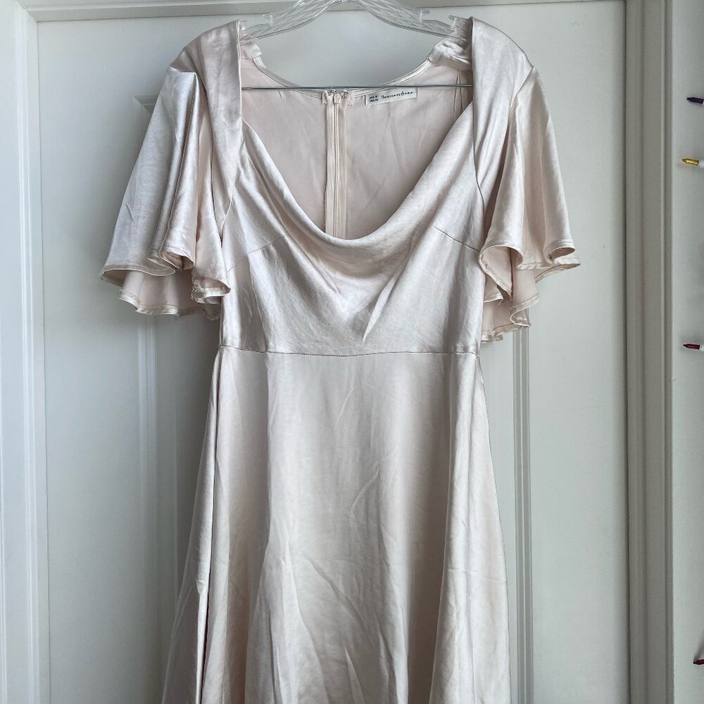 Here Comes the Sun Sydney Minidress in Champagne Satin w/ Angel Flutter Sleeves